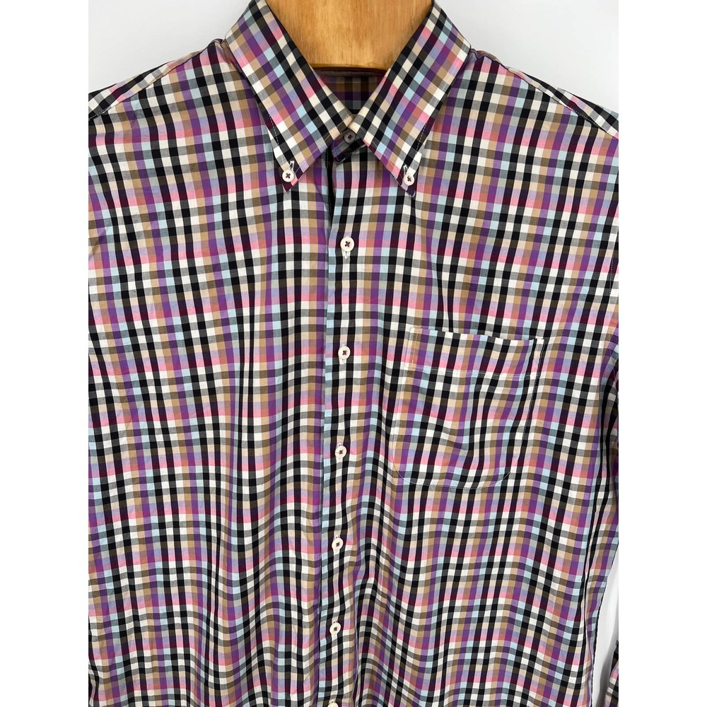 Peter Millar Men's purple and black check long sleeve button down shirt large